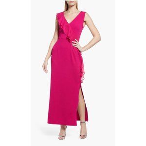 Connected Plus Size V-Neck Ruffle Dress Gown Fuchsia 20W